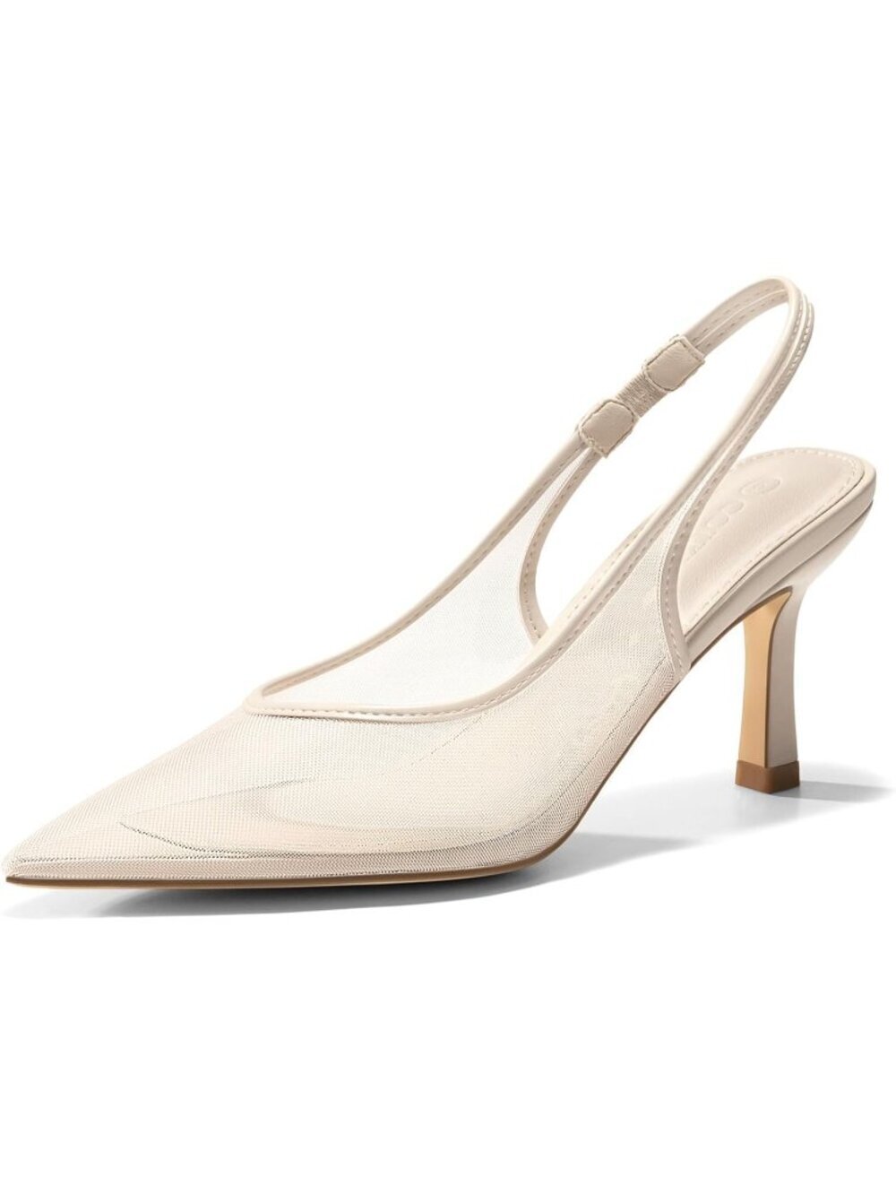 Women's Nude Mesh Slingback Kitten Heels Pointed Toe Low Heel Pumps Sexy Shoes